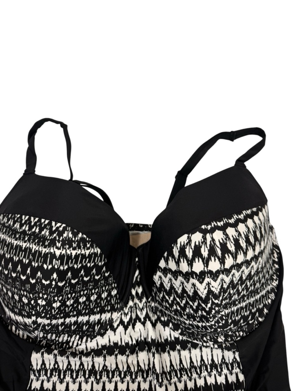 Cacique  black and white print swimsuit top balconette built in Bra size 40H - Picture 3 of 9